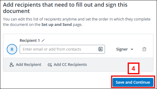 Add recipients that need to fill out and sign this document